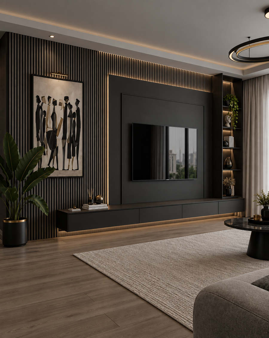 Dark grey 60 × 240 × 1.5cm acoustic wall panel with a sleek textured finish for modern interiors