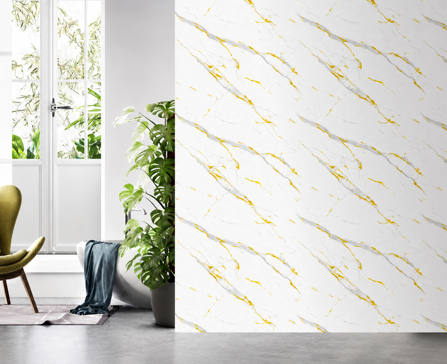 Gold & White Marble Wide PVC Wall Panel