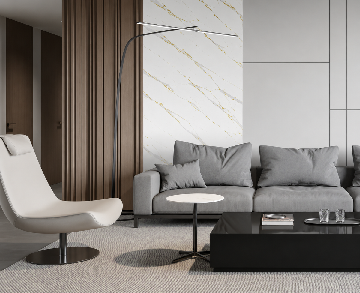 Gold & White Marble Wide PVC Wall Panel
