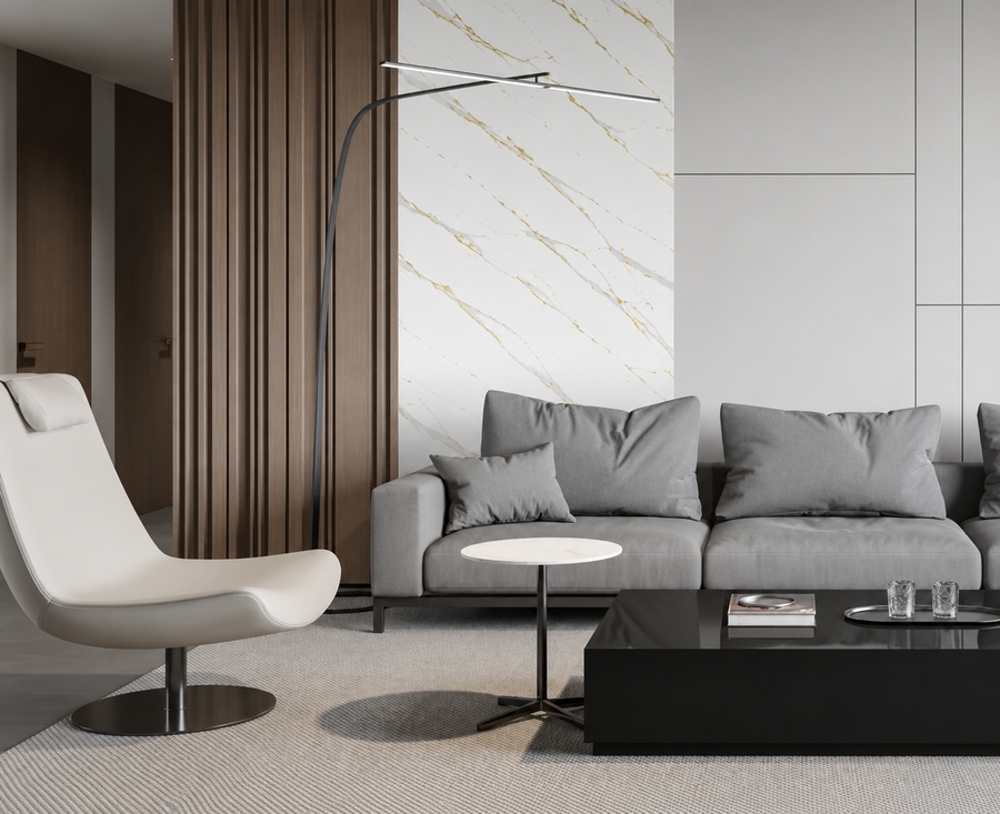 Gold & White Marble Wide PVC Wall Panel