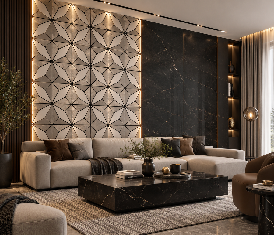 Antique metallic gold 60 × 240 × 1.5cm acoustic wall panel with a rich textured finish