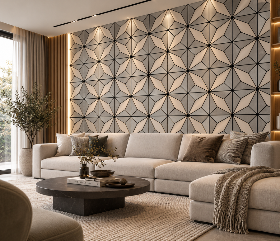 Antique metallic grey 60 × 240 × 1.5cm acoustic wall panel with a refined textured finish