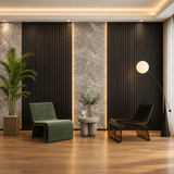 Black 15 × 240 × 1.8cm seamless PVC wall panel with a sleek dark finish for contemporary interiors
