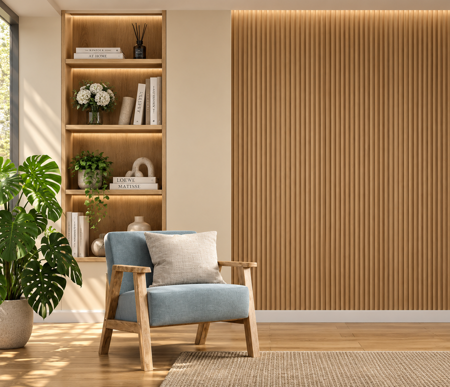 Oak 15 × 240 × 1.5cm Fluted Seamless PVC Wall Panel