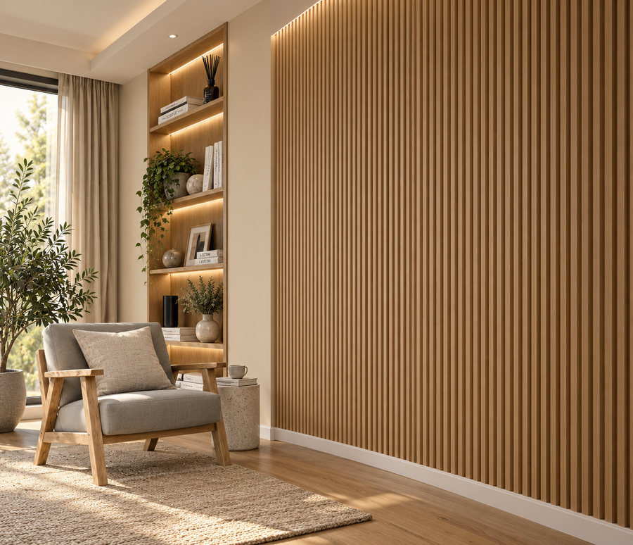 Oak 15 × 240 × 1.5cm Fluted Seamless PVC Wall Panel