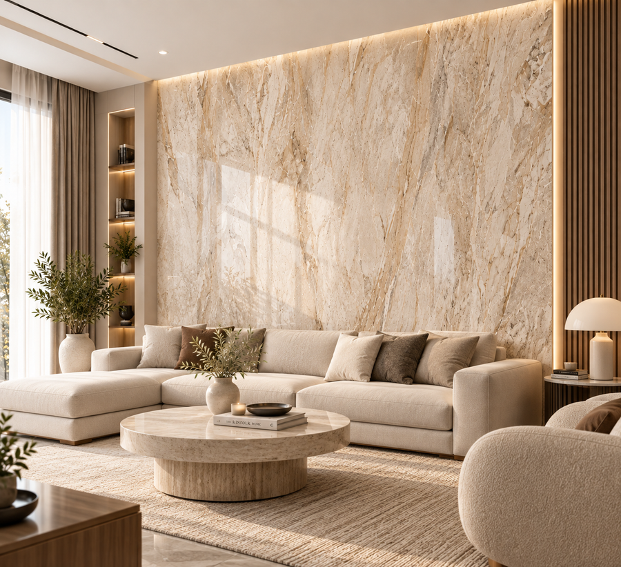 Soft cream decorative surface creating a warm and elegant finish for contemporary interior walls