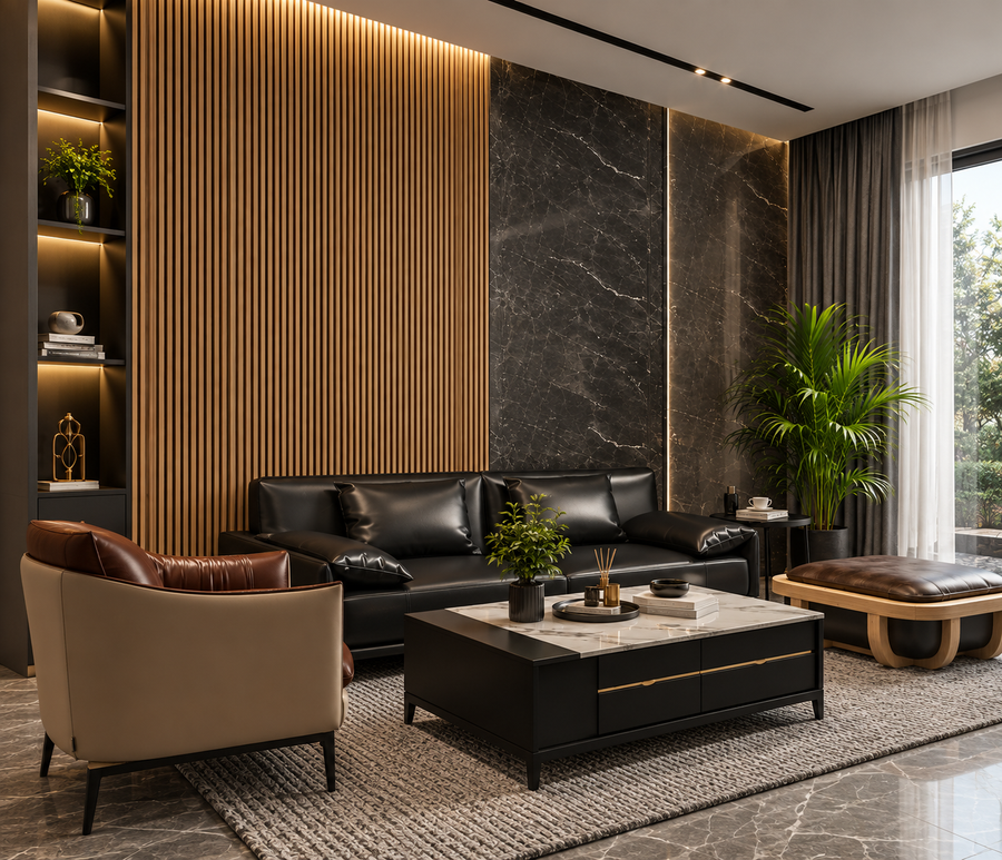 Dark oak 15 × 240 × 1.5cm seamless PVC wall panel with fluted detailing and a rich wood-effect finish