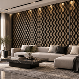 Dark oak 60 × 240 × 1.5cm acoustic wall panel with flowing wave details and a rich wood-effect finish