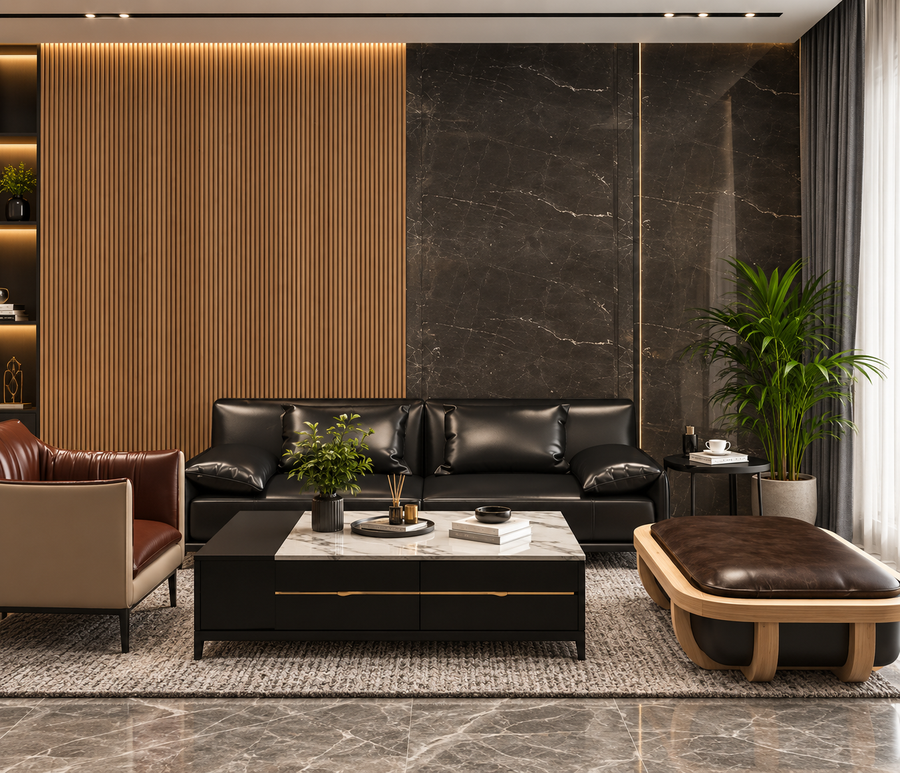 Dark oak 15 × 240 × 1.5cm seamless PVC wall panel with fluted detailing and a rich wood-effect finish