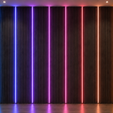 Vibrant colour-changing LED illumination creating a modern ambient glow across decorative wall panels
