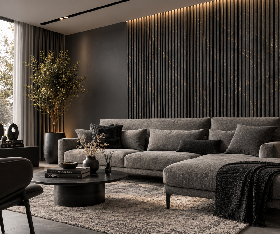 Luxurious dark marble surface enhanced with striking gold veining for an elegant feature wall