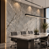 Elegant grey stone-effect surface enriched with flowing gold veining for a luxurious interior feature wall