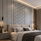 Modern grey block-style surface adds depth and texture while creating a refined feature for contemporary interiors