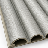 Close-up of a 15 × 240 × 1.5cm PVC panel highlighting subtle grey tones and refined vertical grooves