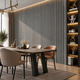 Elegant grey stone-effect wall cladding featuring natural marble-style veining and a premium textured surface