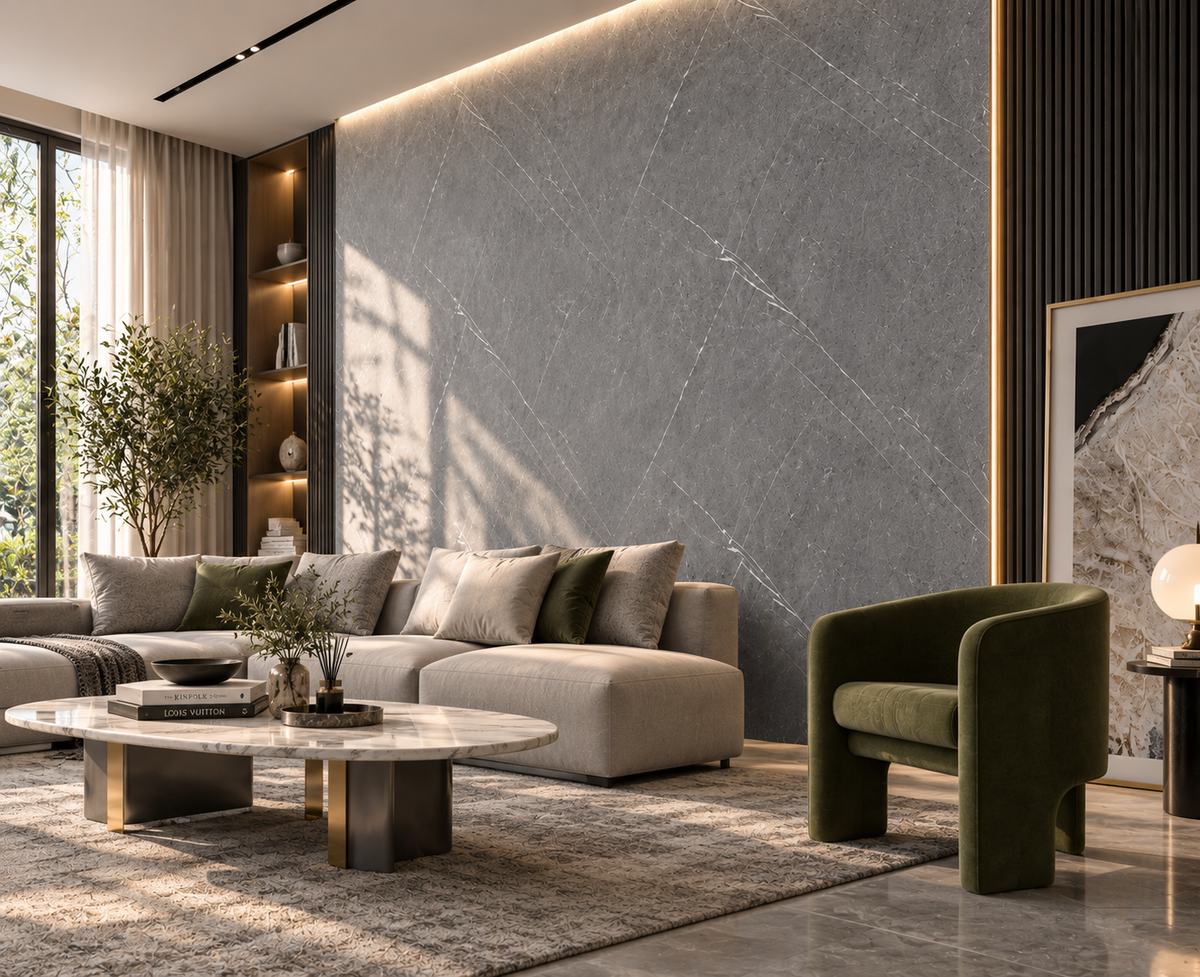Grey Marble Wide 90 × 240 × 0.7cm PVC Wall Panel