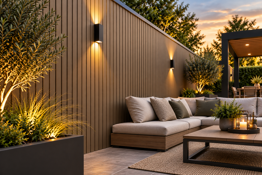 Khaki 21 × 290 × 2.5cm outdoor composite wall panel with a warm neutral finish for modern exterior spaces