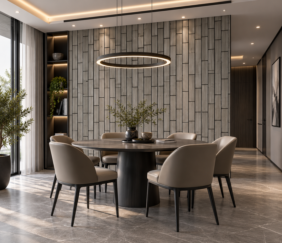 Light grey 60 × 240 × 1.7cm acoustic wall panel with vertical detailing and a soft contemporary finish