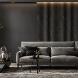 Sophisticated interior wall cladding combining rich black tones with metallic gold marble detailing
