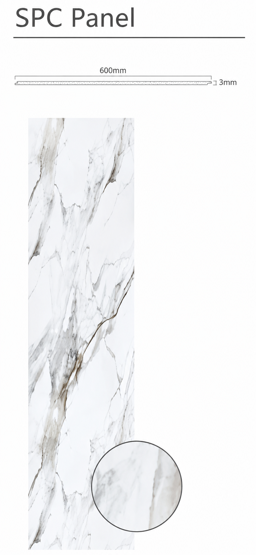 Close-up view highlighting delicate gold accents flowing across a smooth white stone-effect finish