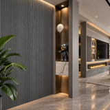 Mid grey 15 × 240 × 1.5cm seamless PVC wall panel with elegant fluted detailing and a modern finish
