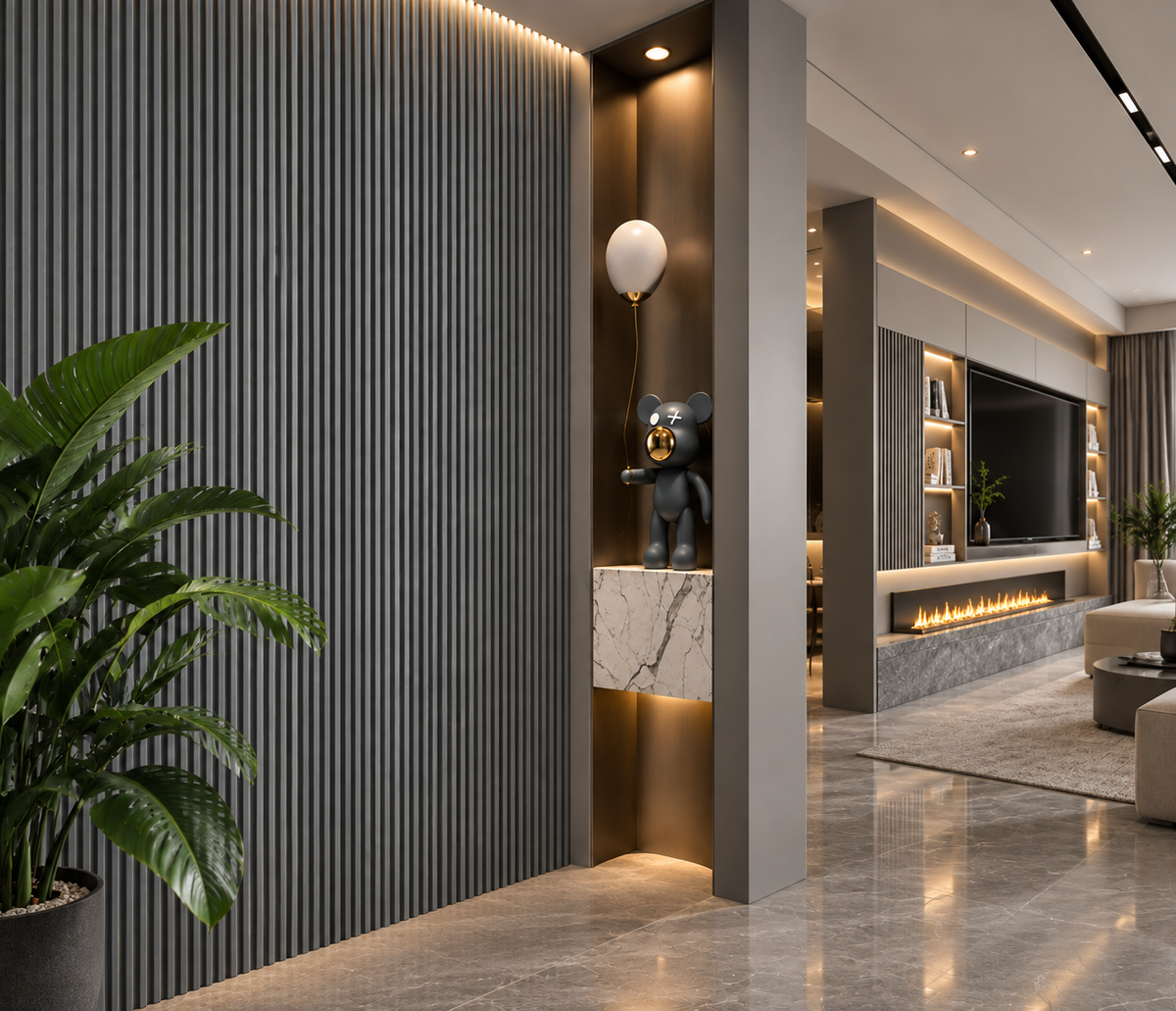 Mid Grey 15 × 240 × 1.5cm Fluted Seamless PVC Wall Panel
