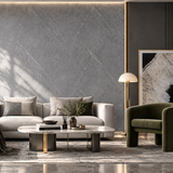 Stylish interior enhanced with sophisticated grey marble-style cladding for a clean and luxurious appearance