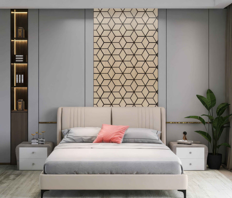 Oak 60 × 240 × 1.7cm acoustic block wall panel with warm wood tones and a structured textured finish