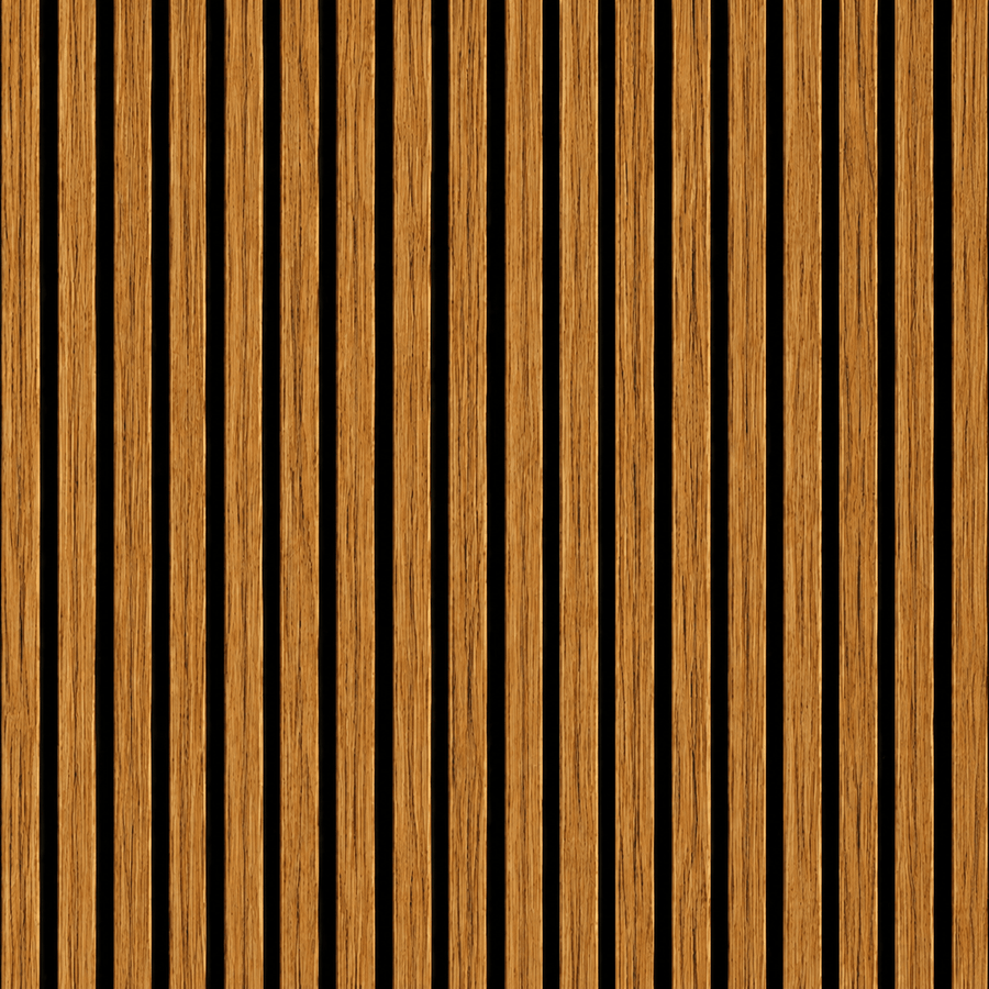 Close-up view showcasing rich golden-brown timber texture and refined slatted detailing across the surface