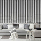 Contemporary interior featuring a 60 × 240 × 1.5cm silver acoustic wall panel with an elegant metallic appearance
