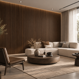 Rich walnut wood finish with natural grain detailing designed to bring warmth to modern interior walls