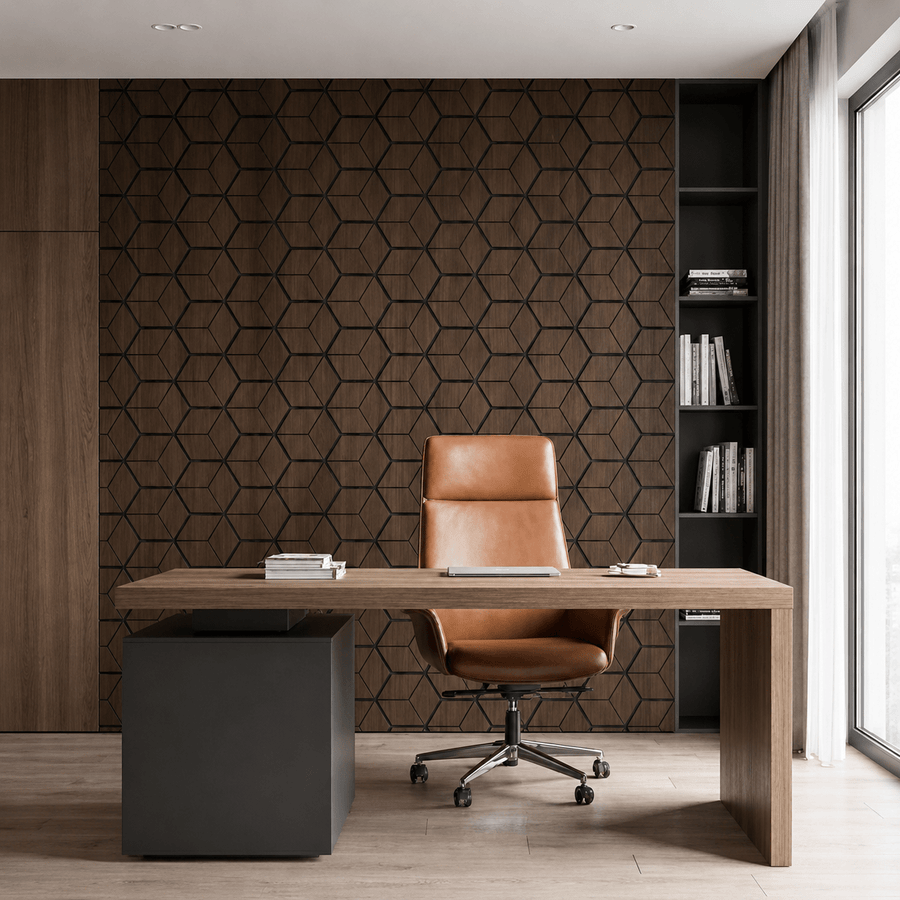 Walnut 60 × 240 × 1.7cm acoustic block wall panel with rich wood tones and a textured finish