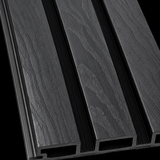 Close-up of a 15 × 240 × 1cm PVC panel highlighting rich walnut tones and realistic natural wood grain