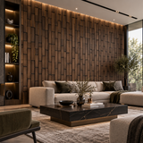 Walnut 60 × 240 × 1.7cm acoustic wall panel with vertical detailing and a warm natural wood finish