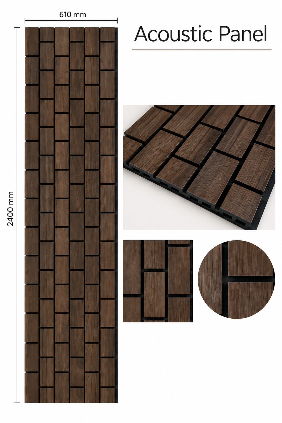 Walnut 60 × 240 × 1.7cm acoustic wall panel with vertical detailing and a rich natural wood finish