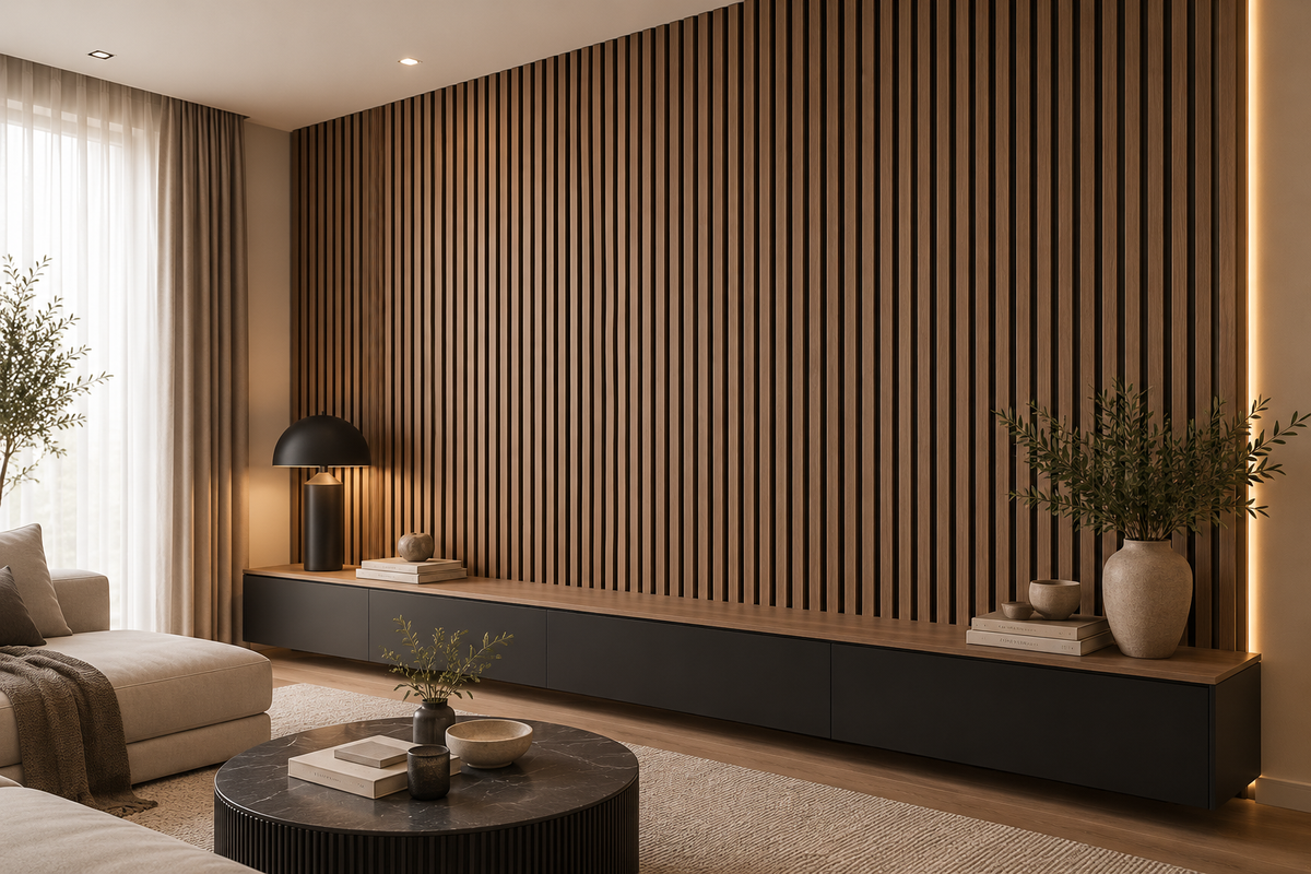 Walnut Wide Slat Acoustic Wall Panel