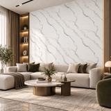 Bright white stone-effect surface with delicate marble veining for a clean and elegant feature wall