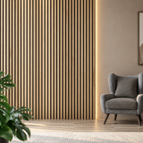 White oak 30 × 240 × 1.2cm seamless PVC wall panel with soft natural wood grain and a clean modern finish