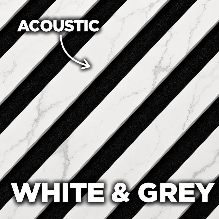 Close-up of a 60 × 240 × 1.5cm acoustic panel highlighting crisp white tones and refined surface detailing