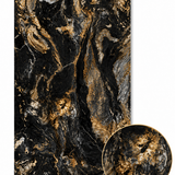 Close-up view highlighting rich dark stone patterns with striking metallic gold details and a smooth finish