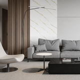 Elegant white marble-effect surface featuring luxurious gold veining for a bright and sophisticated interior